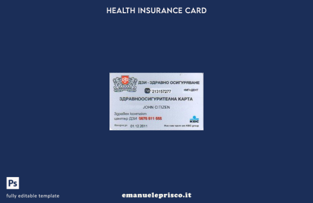 modello di tessera di assicurazione sanitaria bulgara in stile verificato